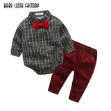 2017 fashion baby boy 3 piece suit vest+tie rompers+pants formal party clothes sets infant boy clothes gentleman suit free ship