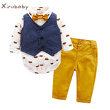 2017 fashion baby boy 3 piece suit vest+tie rompers+pants formal party clothes sets infant boy clothes gentleman suit free ship