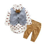 2017 fashion baby boy 3 piece suit vest+tie rompers+pants formal party clothes sets infant boy clothes gentleman suit free ship