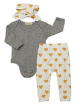 Newborn baby bebe Infant girl clothes Long sleeve gray red heart Tops Goldden Love Pants Headband 3Pcs Baby Girls Clothing Sets