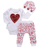 Newborn baby bebe Infant girl clothes Long sleeve gray red heart Tops Goldden Love Pants Headband 3Pcs Baby Girls Clothing Sets